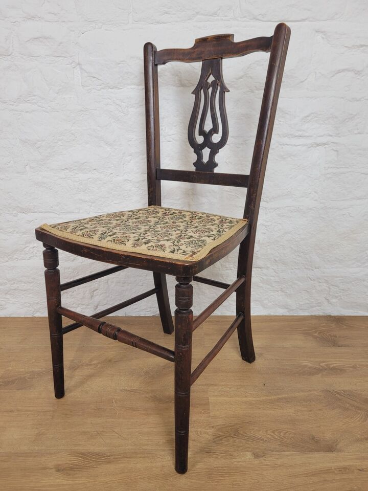 Edwardian Bedroom Side Chair Floral Upholstered Seat Mahogany Postage Available