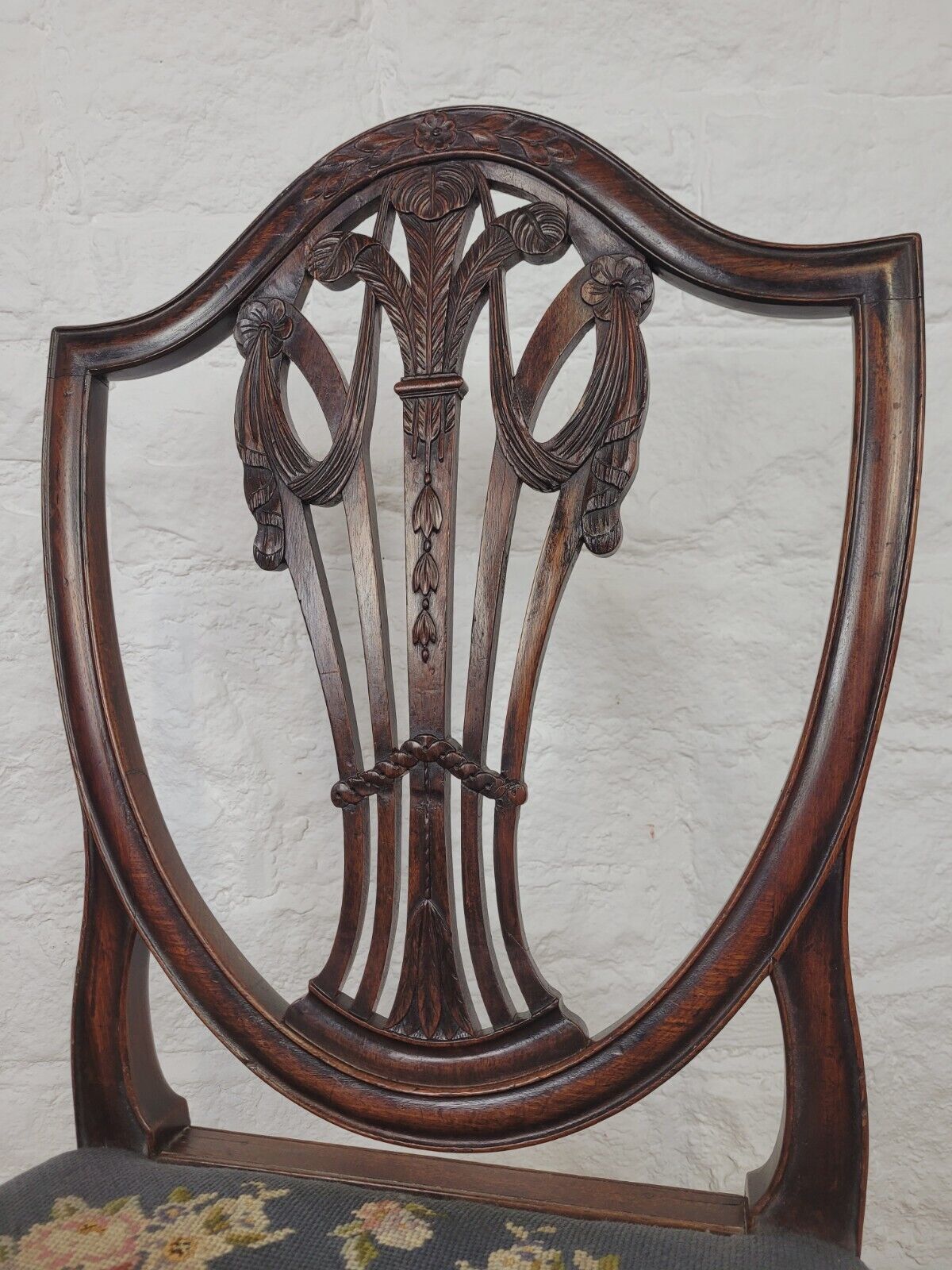 Shield Back Dining Chair Wheat Sheaf Carved Victorian Inlaid Postage Available