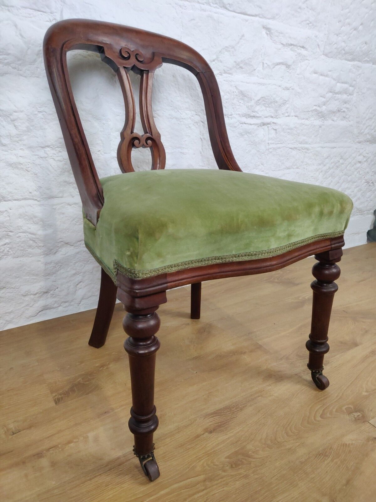 Balloon Back Dining Chair Castors Antique Mahogany Green Postage Available