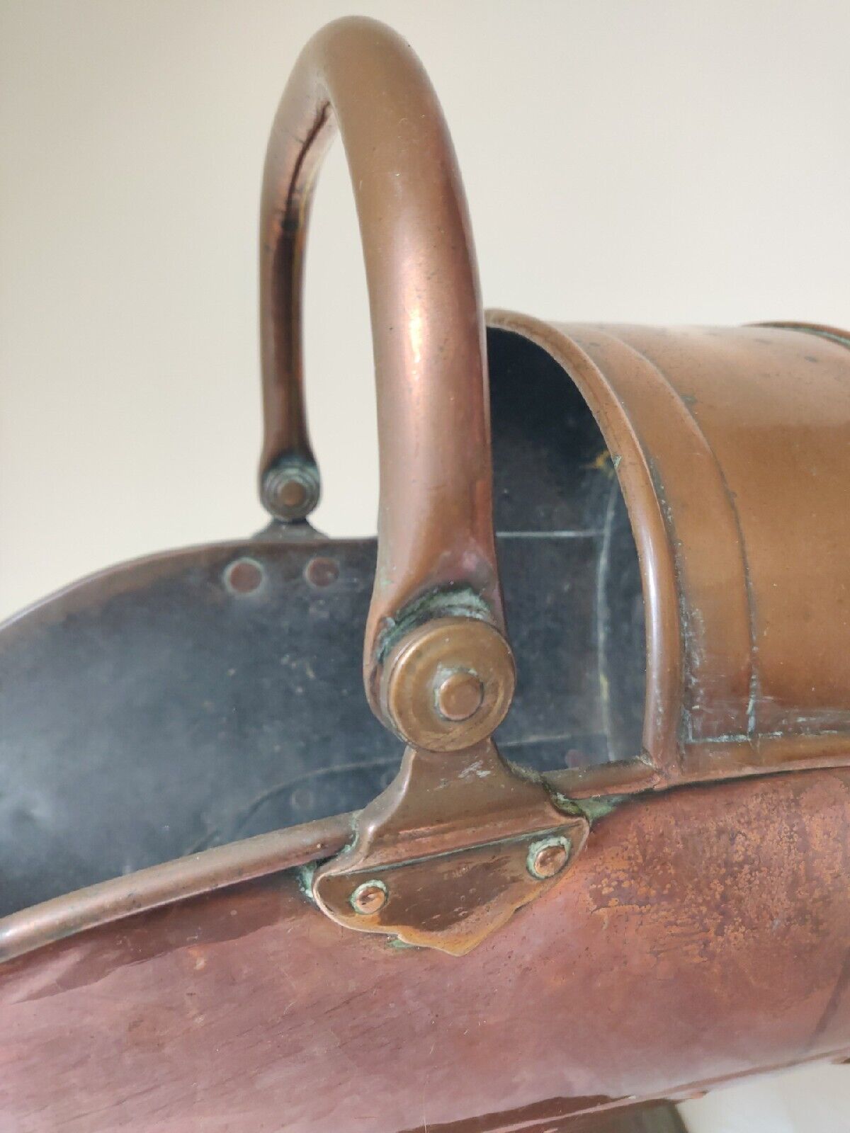 Copper Riveted Coal Helmet Scuttle With Handle Victorian Postage Available