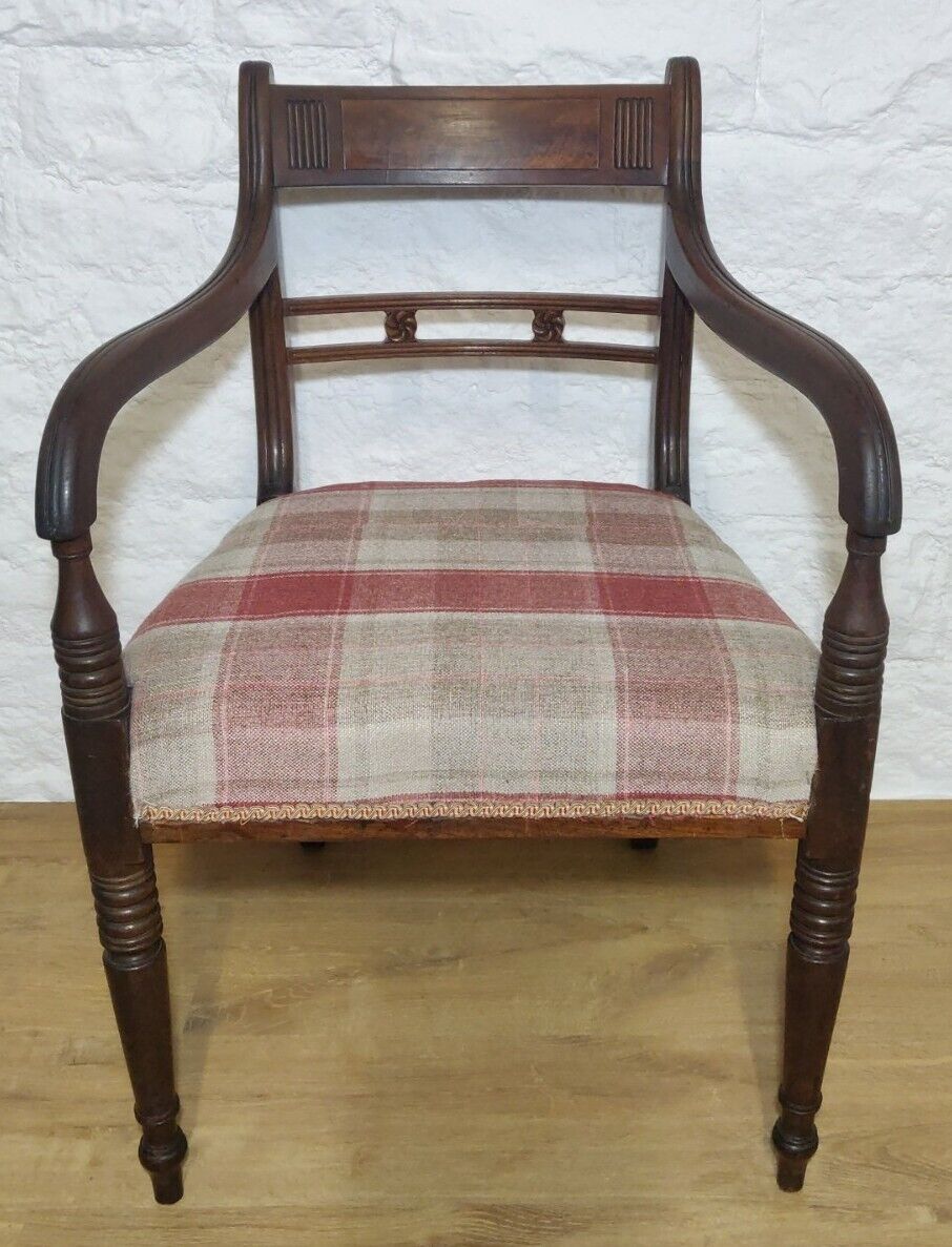 William IV Dining Chairs Set Tweed Carver Foliage Carvings Postage Available