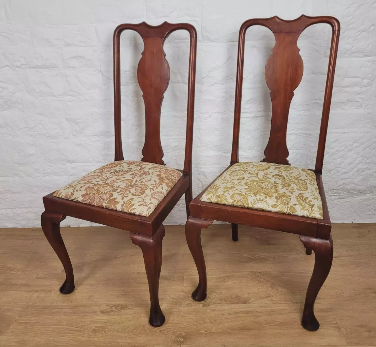 Victorian Dining Chairs Pair Upholstered Floral Queen Anne Postage Available