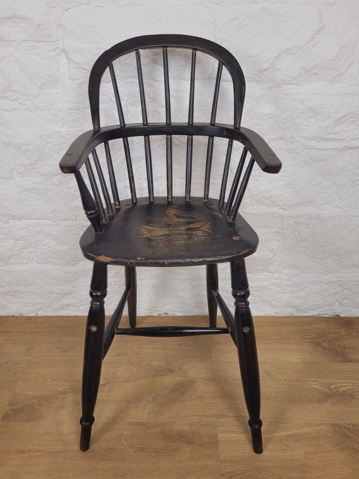 Childs Windsor High Chair 19thC Ebonised Stick Back Postage Available