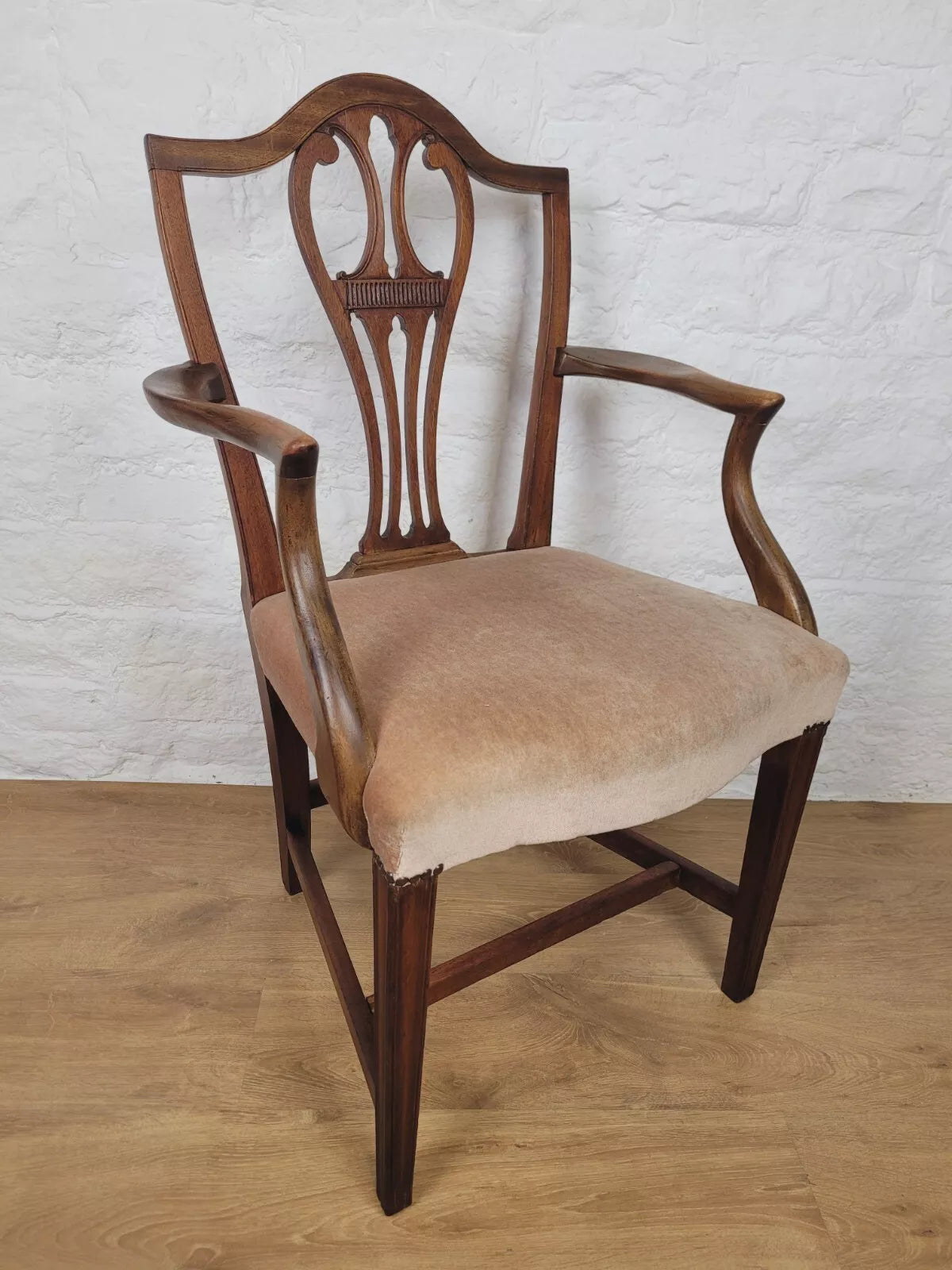 Victorian Dining Armchair Oak Carved Pierced Back Upholstered Postage Available