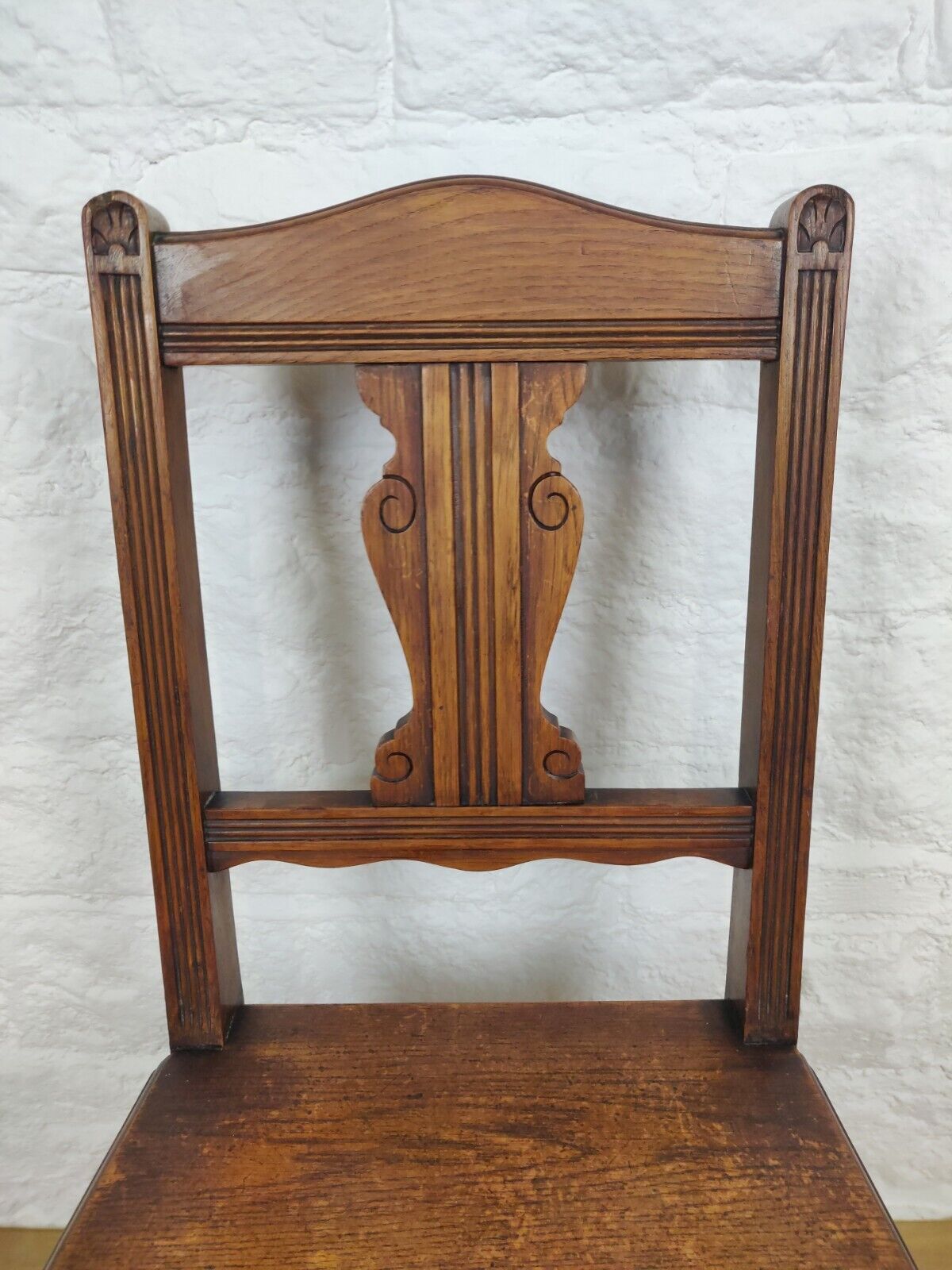 Edwardian Carved Hall Chair Floral Oak Scrolled Back Turned Postage Available