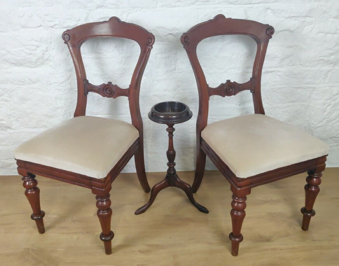 James Reilly Dining Chairs Pair Bulls-eye Ornate 19thC English Postage Available