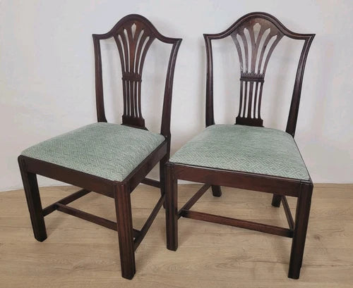 George III Dining Chairs Pair 19thC Carved Leaf Upholstered Postage Available