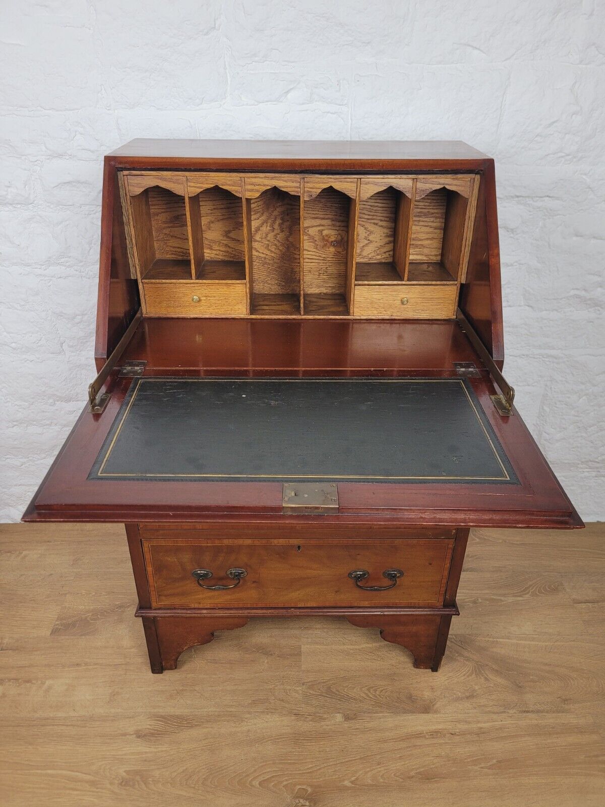 Edwardian Writing Bureau Satinwood Crossbanded Inlaid Leather Delivery Available