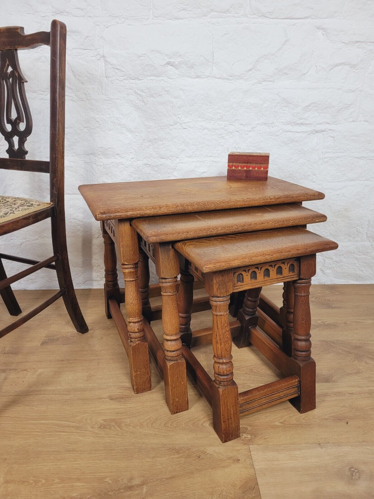 Nest of Tables Oak Carved Country English Rectangular Postage Available