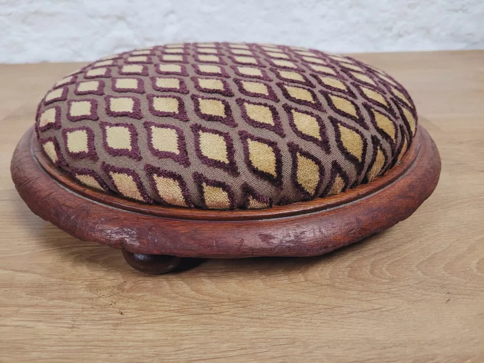 Victorian Footstool Stool Pouffe Mahogany Upholstered Postage Available