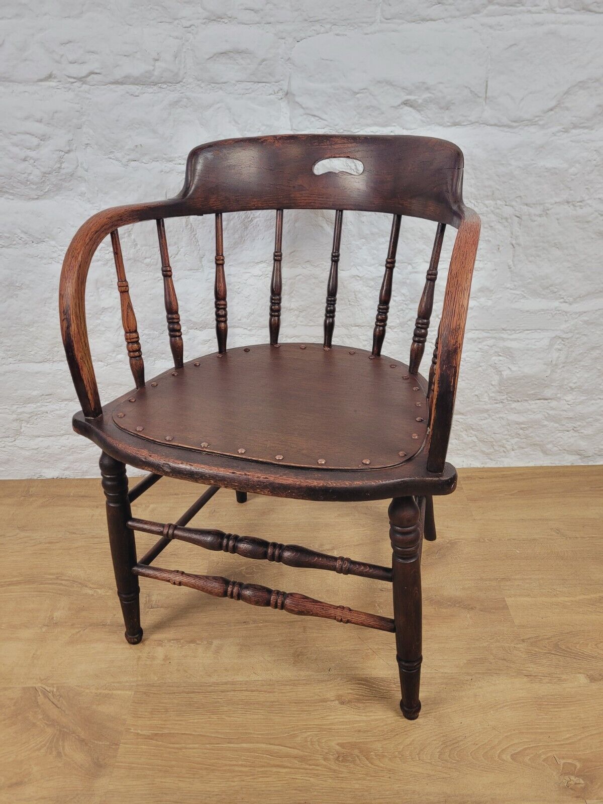 Spindle Back Elbow Chair Edwardian Oak Postage Available