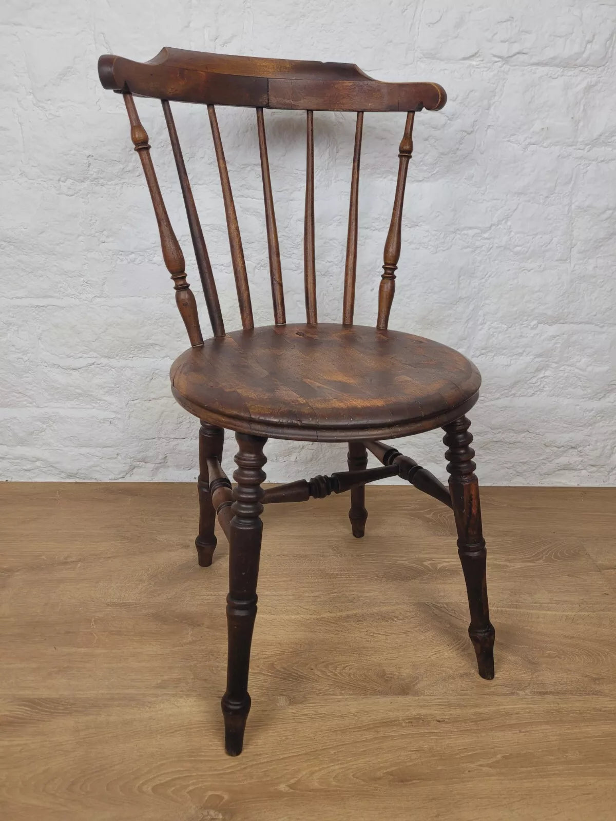 English Penny Windsor Chair Elm Spindle Back Victorian Country Postage Available