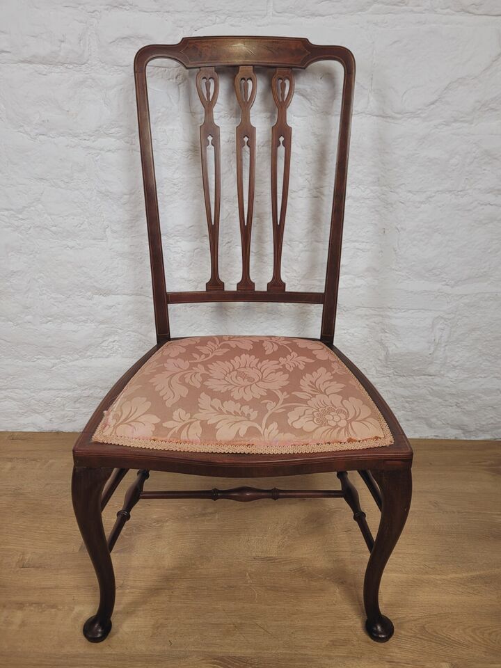 Edwardian Inlaid Accent Chair Heart Backsplat High Back Postage Available