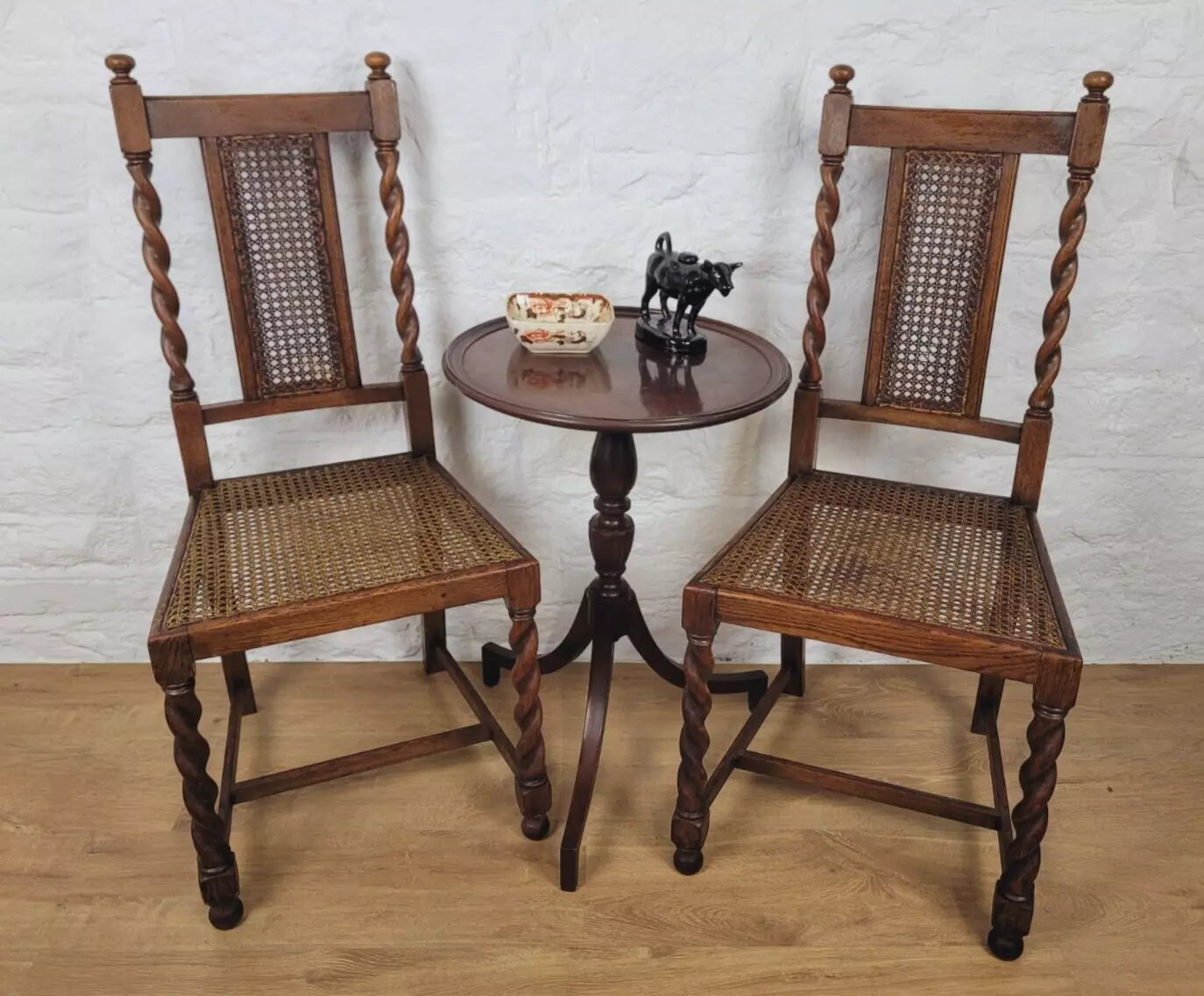 Victorian Dining Chairs Pair Oak Barley Twist Country Bergere Postage Available