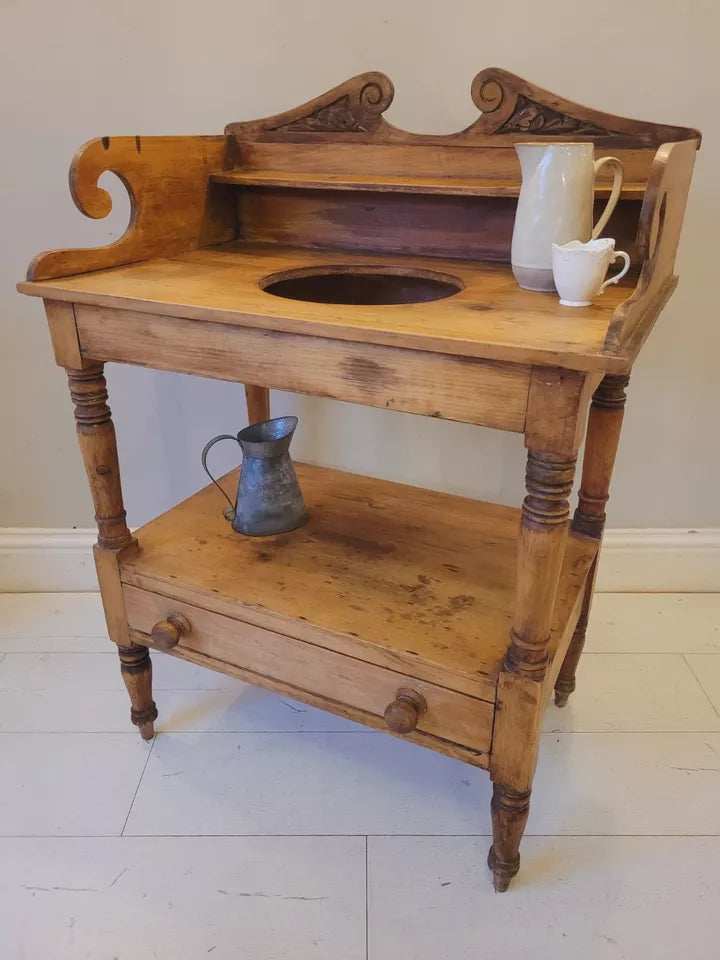 Pine Wash Stand Victorian Carved English 19th Century Country Delivery Available