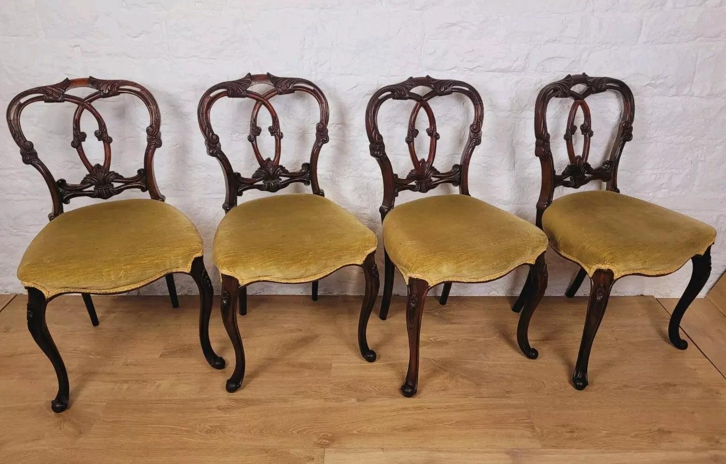 Victorian Dining Chairs 4 Carved Queen Anne Floral Upholstery Postage Available