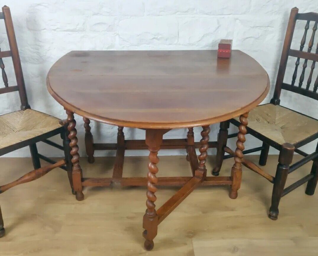 Barley Twist Table Gate Leg Oak Large Circular Victorian Delivery Available