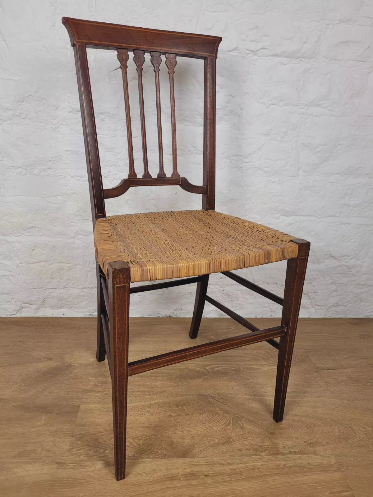 Edwardian Bedroom Chair Cane English Inlaid Slat Back Postage Available