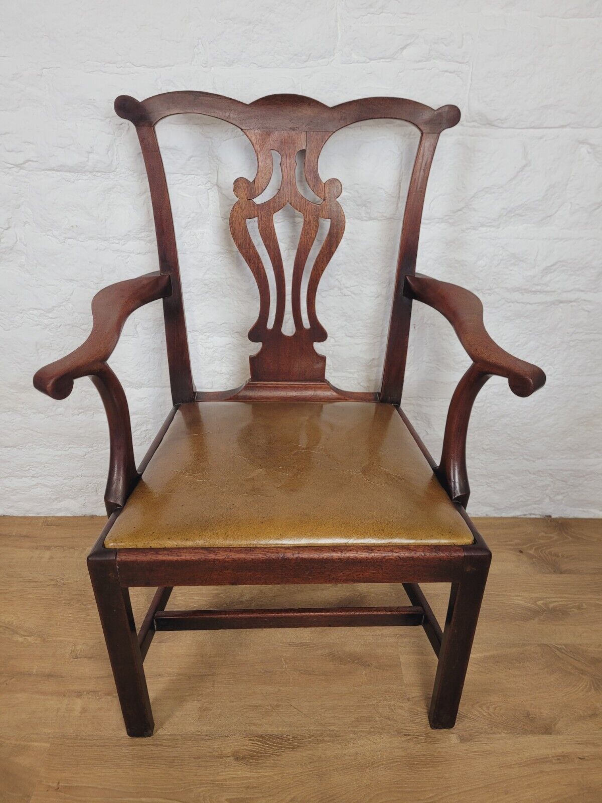 Victorian Dining Armchair Chippendale Style Pierced Splatback Leather Postage Available