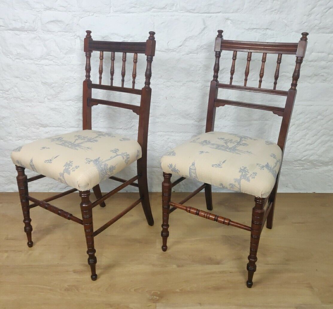 Bedroom Chair Pair Upholstered Turned Victorian Mahogany Postage Available