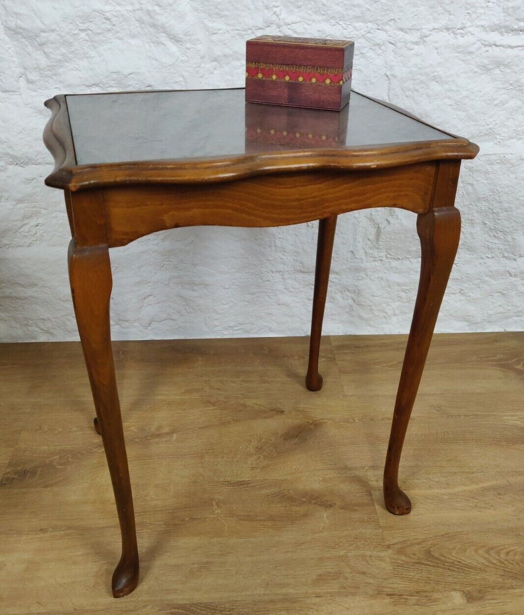 Walnut Glass Side Table Queen Anne Legs Postage Available