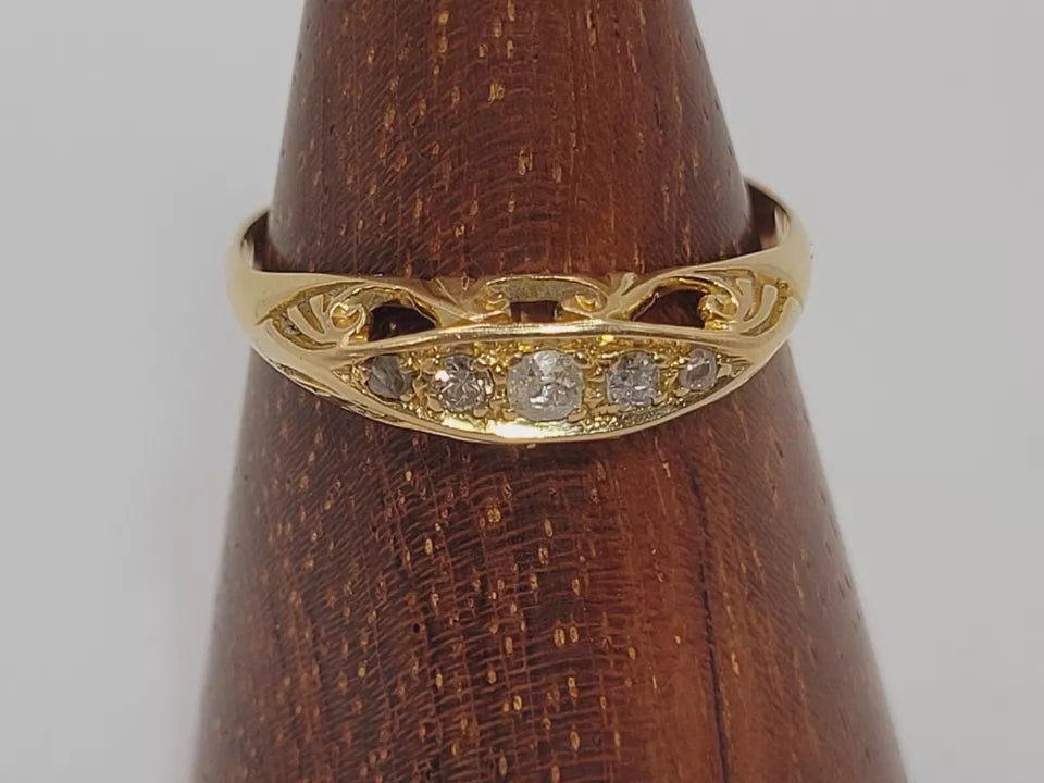 Gold Five Diamond Ring 18ct Edwardian Postage Available