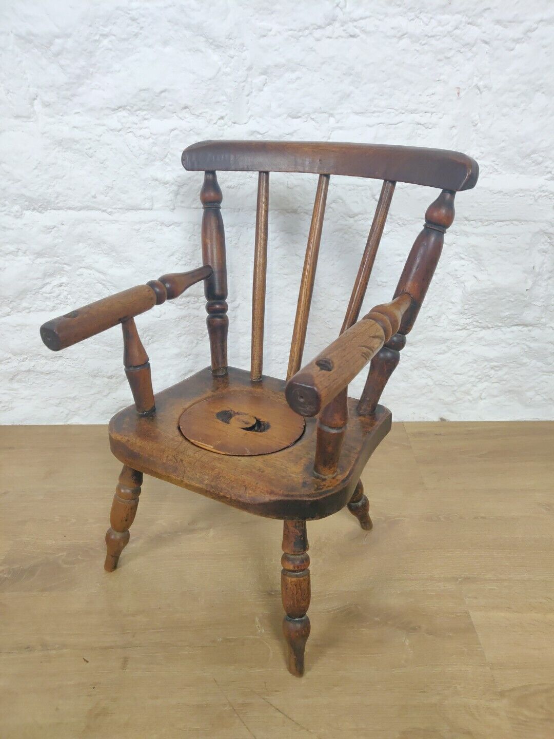 Child's Potty Armchair Victorian Elm Spindle Back Lid Postage Available