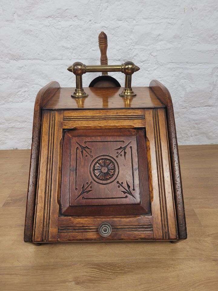 Victorian Coal Scuttle Spade Oak Brass Handle Postage Available