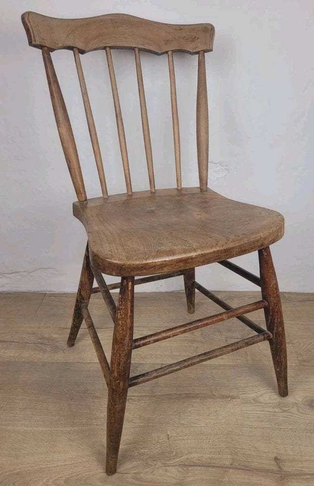 Country Kitchen Chair J.R. Carved Spindle Back 19thC Antique Postage Available