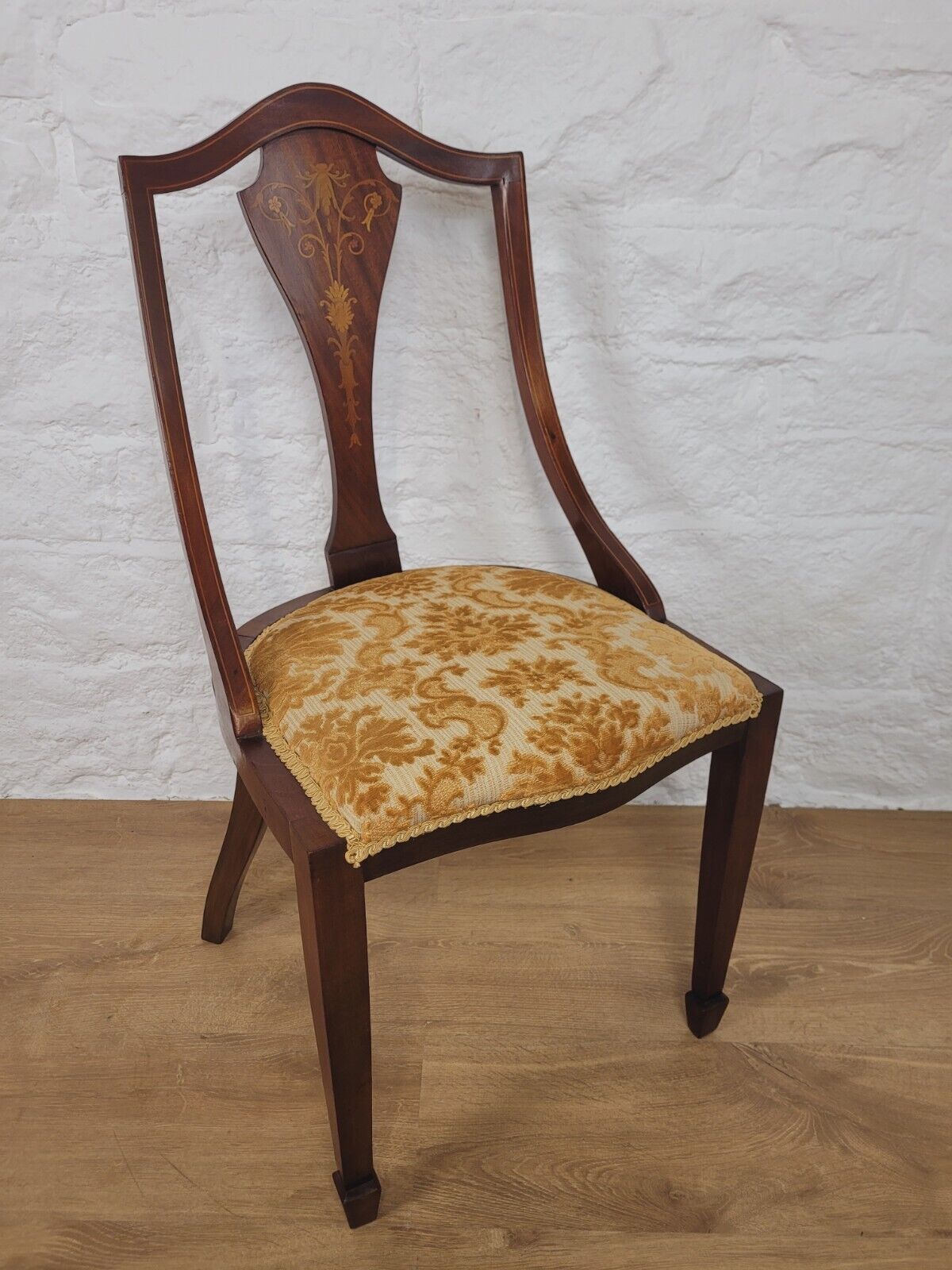 Edwardian Inlaid Dining Chair Floral Upholstered Postage Available