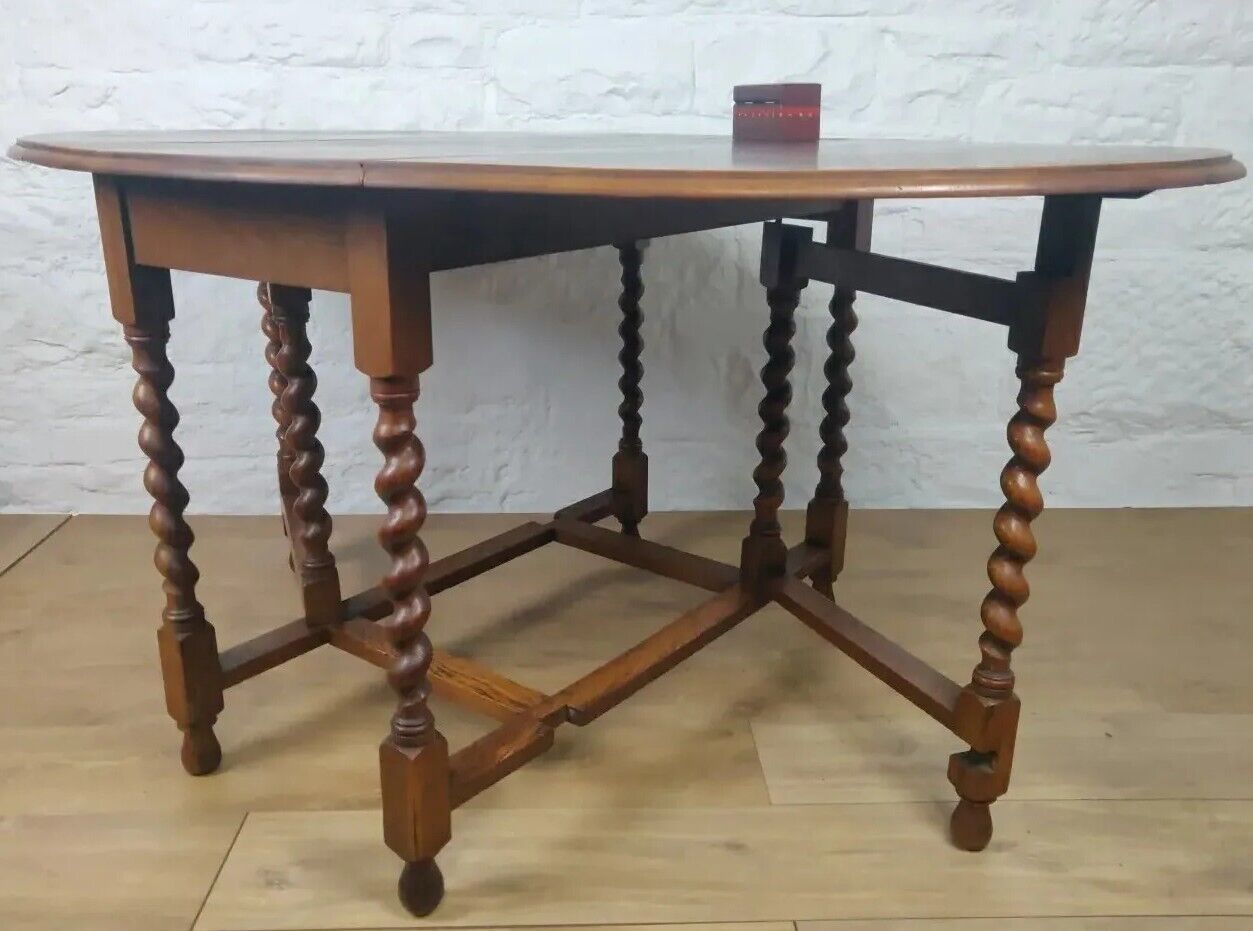 Barley Twist Table Gate Leg Oak Large Circular Victorian Delivery Available