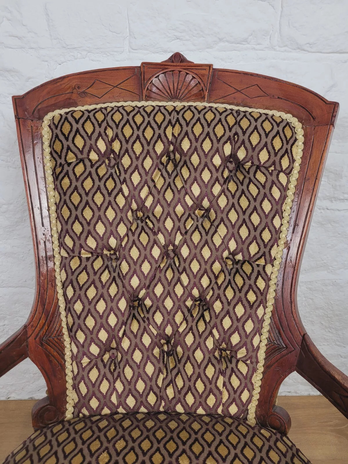 Victorian Armchair Carved Sunburst Button Back Sprung Seat Delivery Available