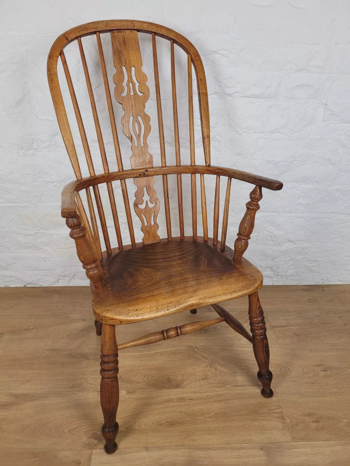 Victorian Windsor Armchair Pierced Splatback Oak Antique 1860s Postage Available