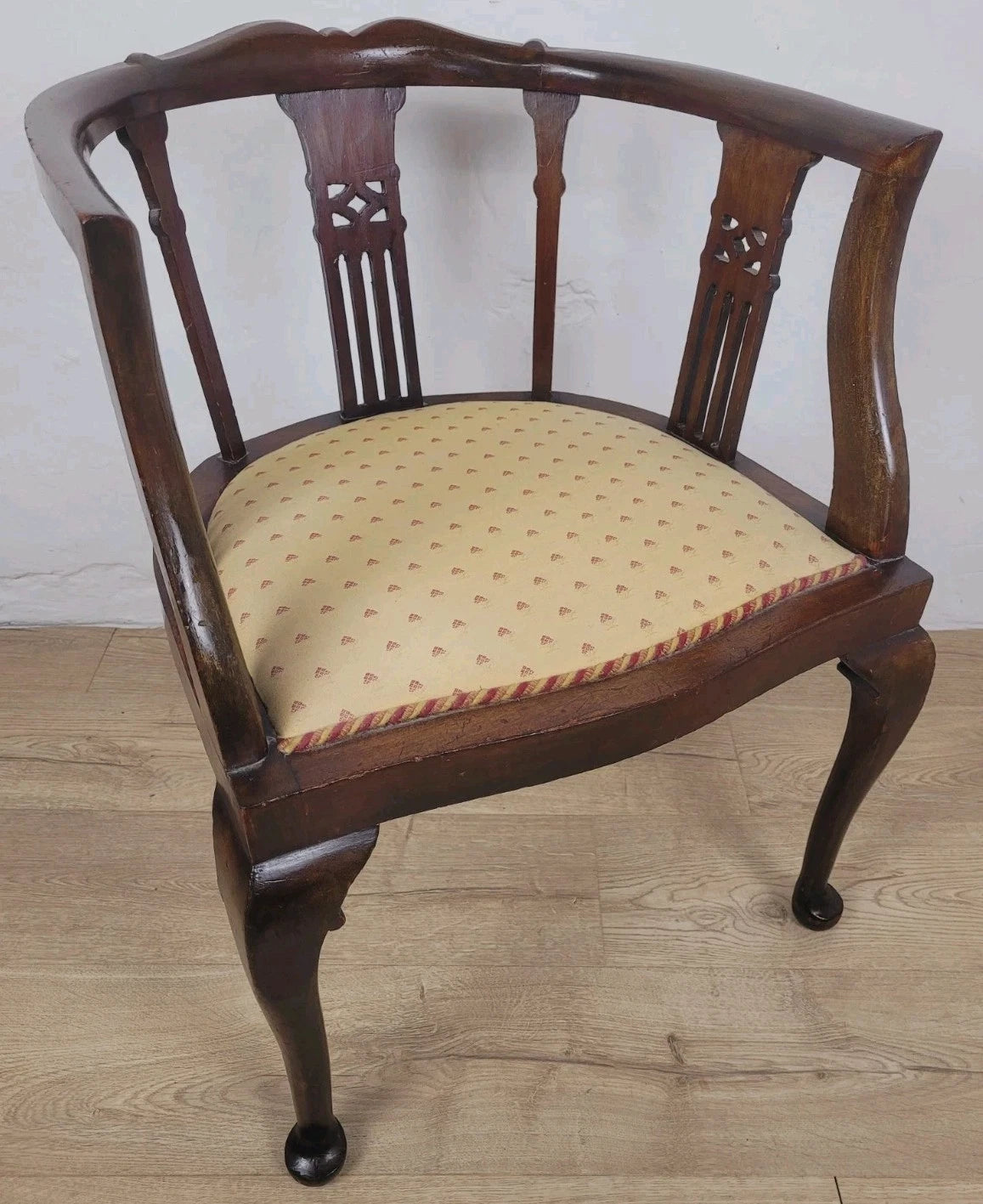 Edwardian Bedroom Elbow Chair Cushion Pierced Back Upholstered Postage Available