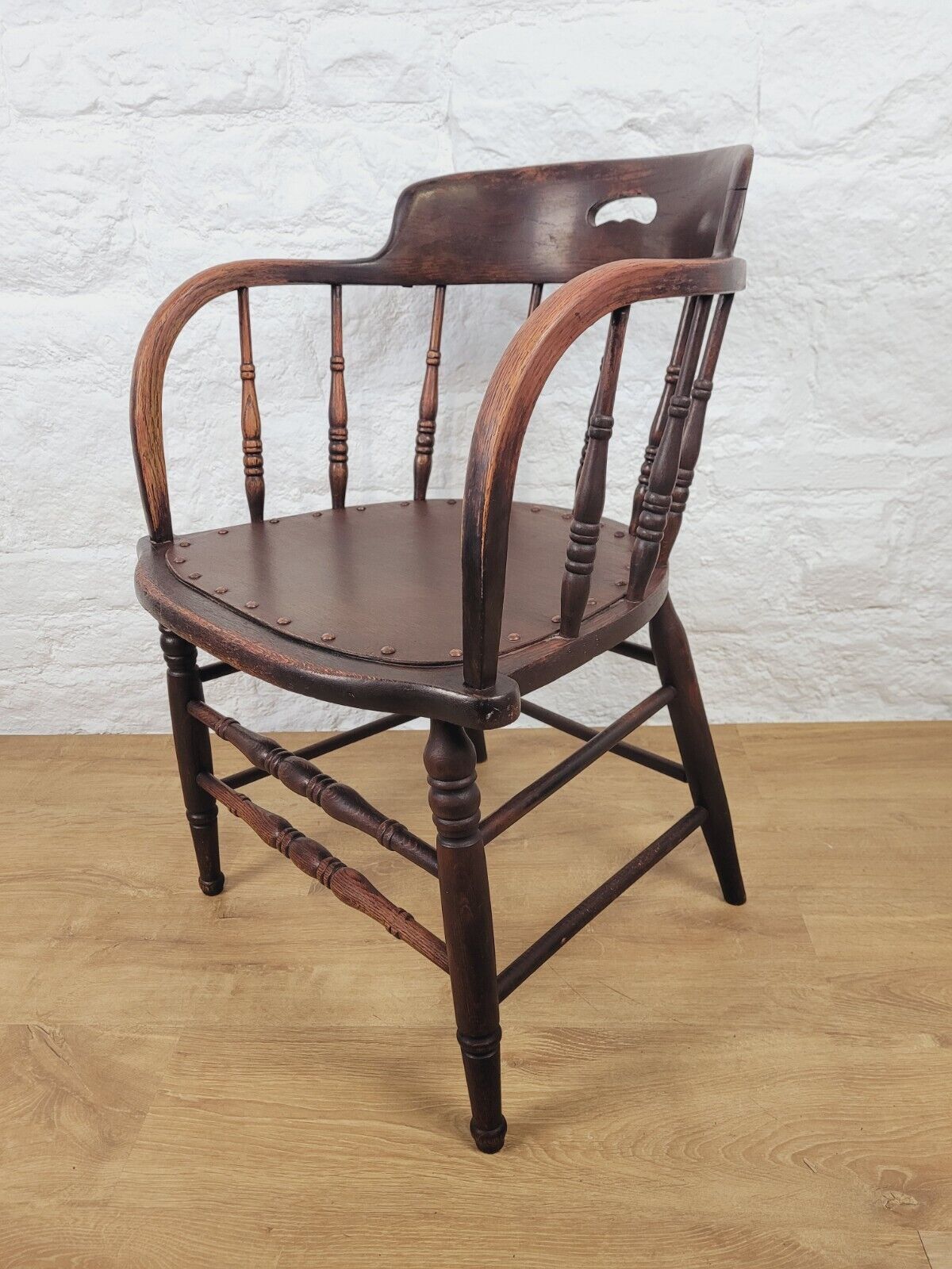 Spindle Back Elbow Chair Edwardian Oak Postage Available