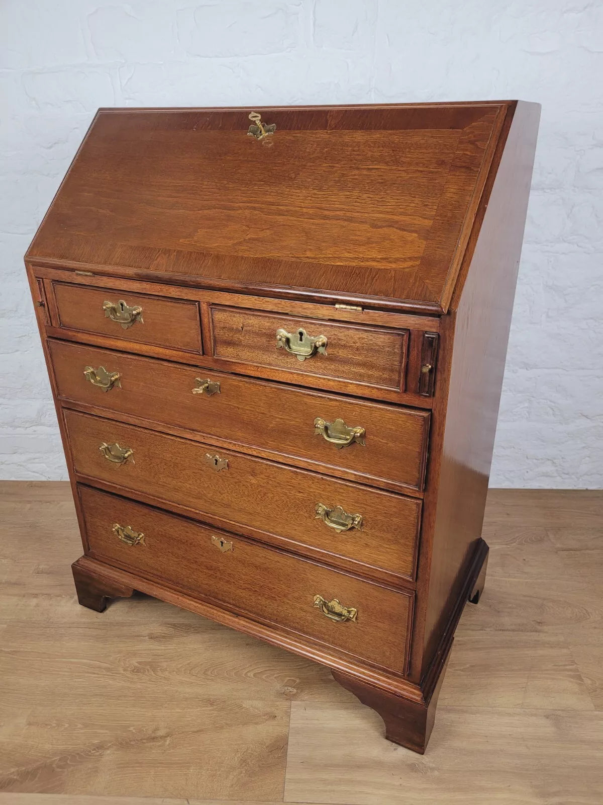 Vintage Writing Bureau Desk Mahogany Key & Lock Brass Handles Delivery Available