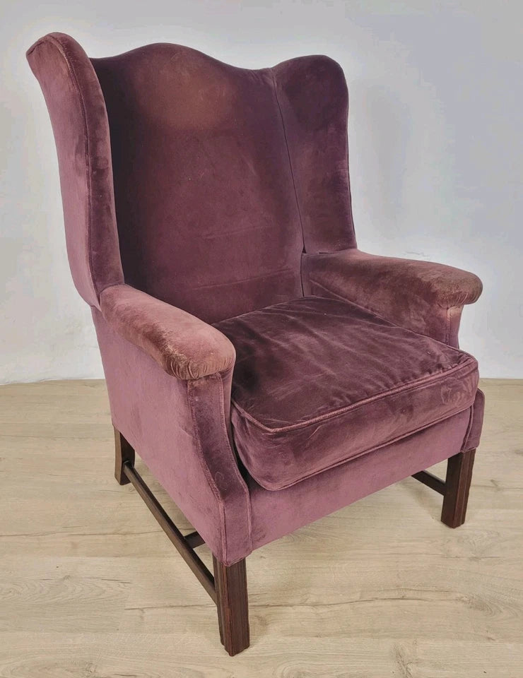 Victorian Wingback Armchair Velvet Purple 19thC Upholstered Delivery Available