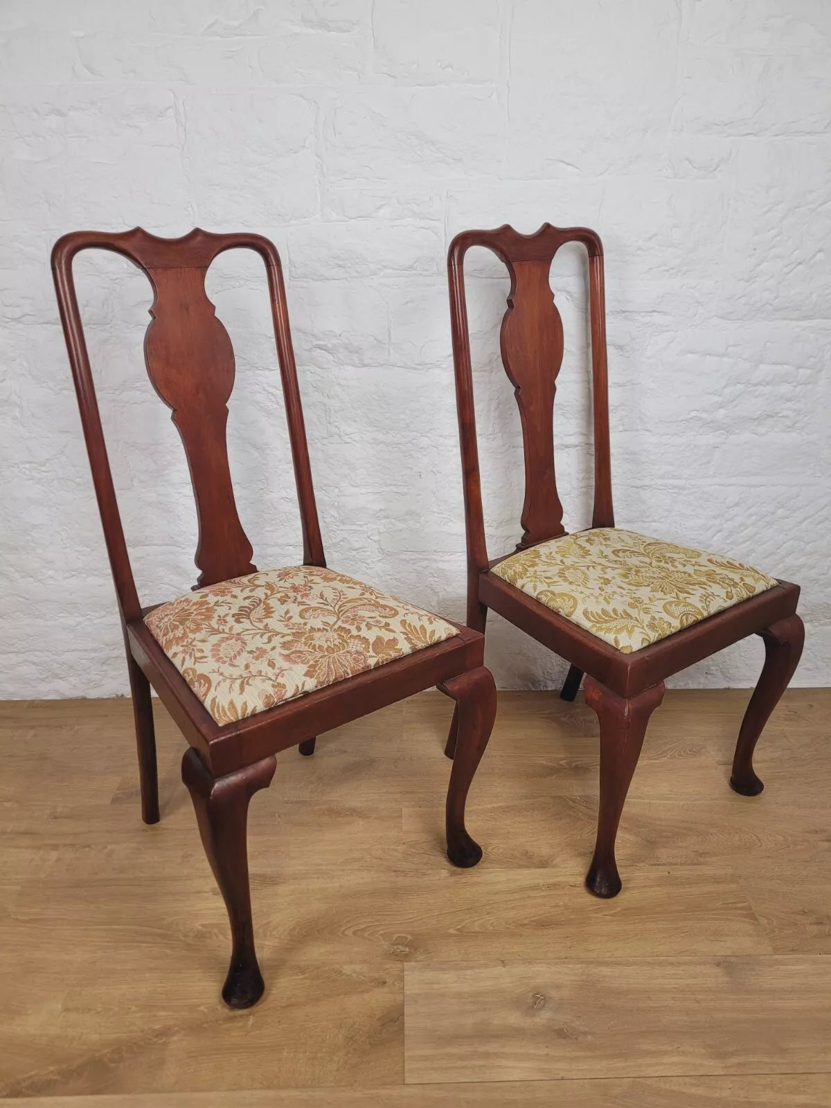 Victorian Dining Chairs Pair Upholstered Floral Queen Anne Postage Available