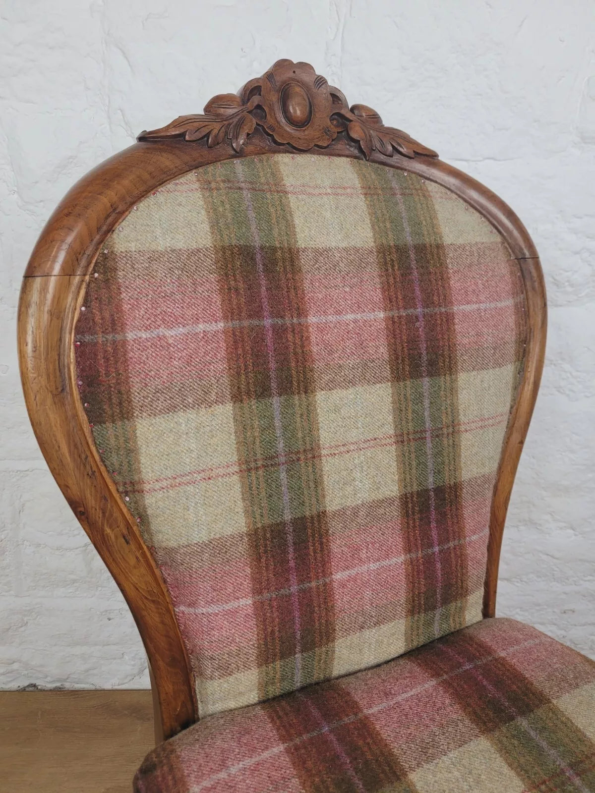 Walnut Nursing Chair Victorian Castors Tartan Carved Foliage Postage Available