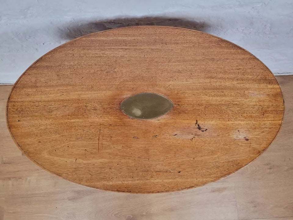 Tripod Tilt Top Table Oval Brass Inset 19th Century Mahogany Postage Available