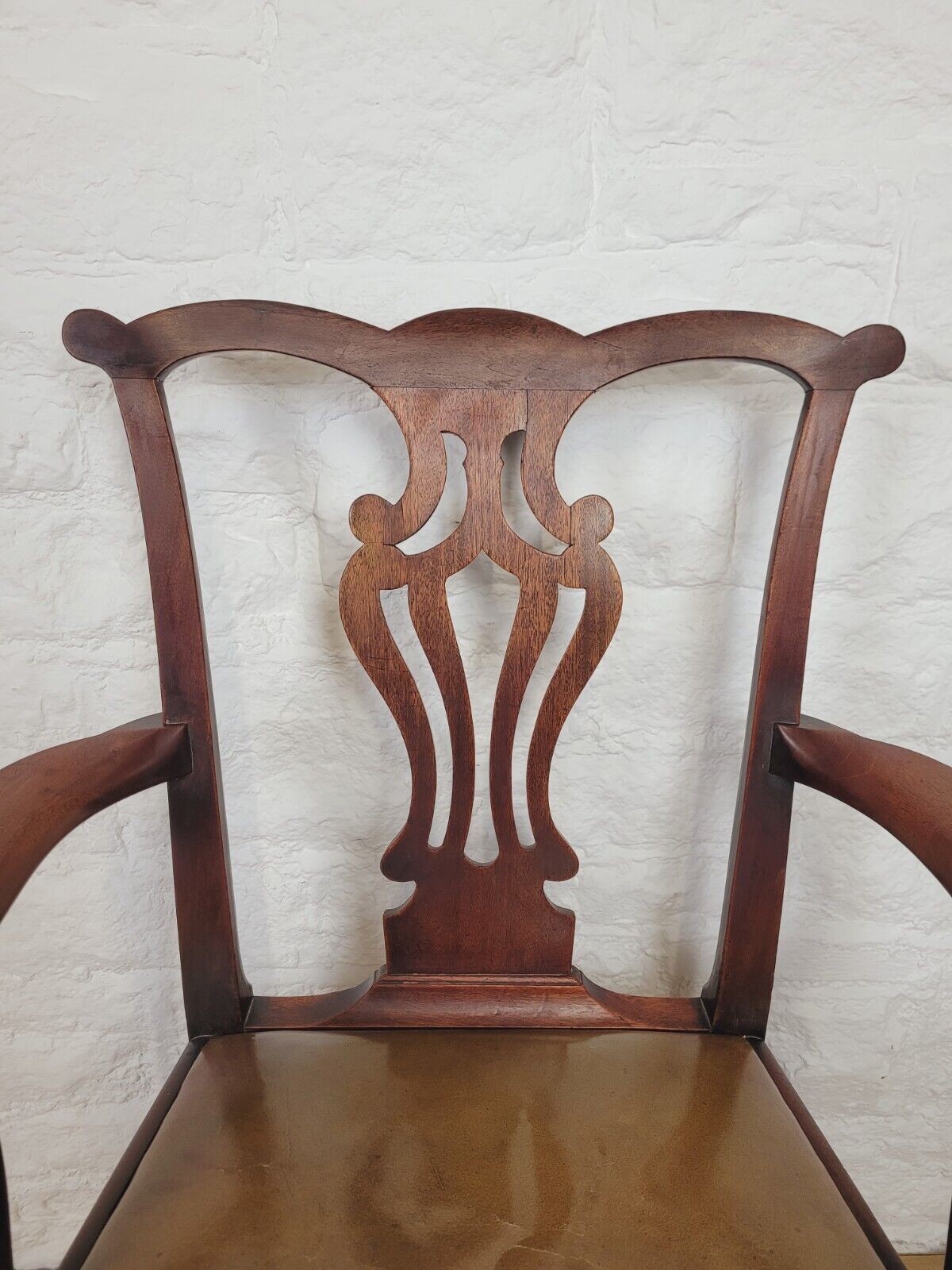 Victorian Dining Armchair Chippendale Style Pierced Splatback Leather Postage Available