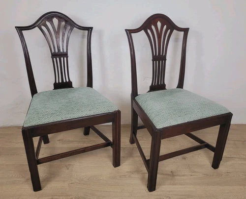 George III Dining Chairs Pair 19thC Carved Leaf Upholstered Postage Available