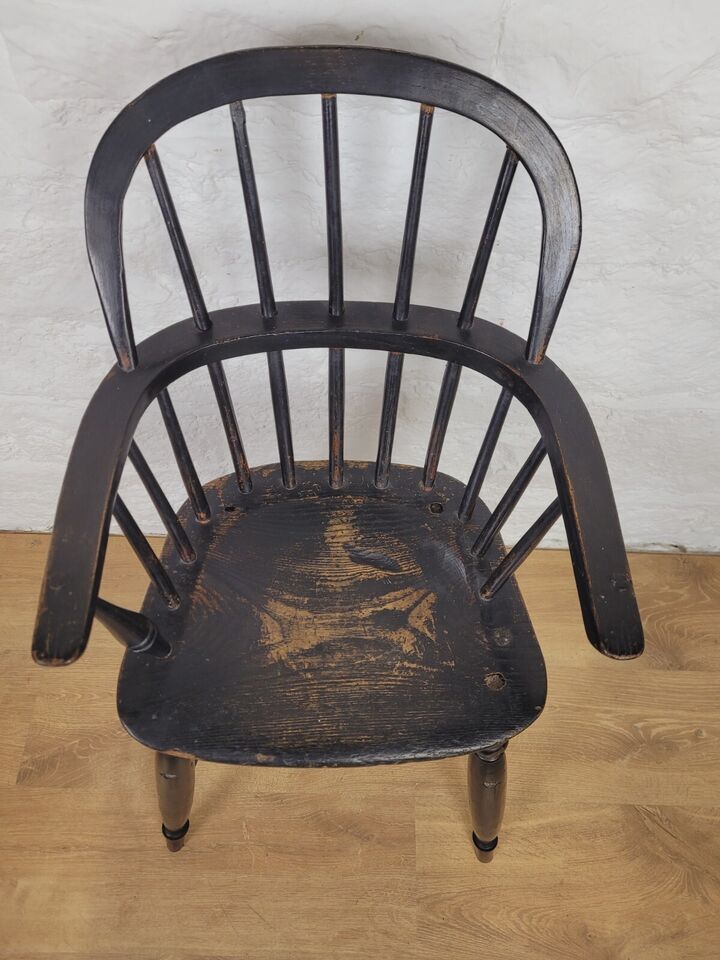 Childs Windsor High Chair 19thC Ebonised Stick Back Postage Available