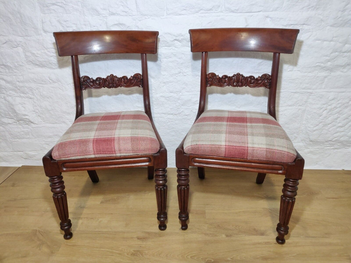 William IV Dining Chairs Set Tweed Carver Foliage Carvings Postage Available