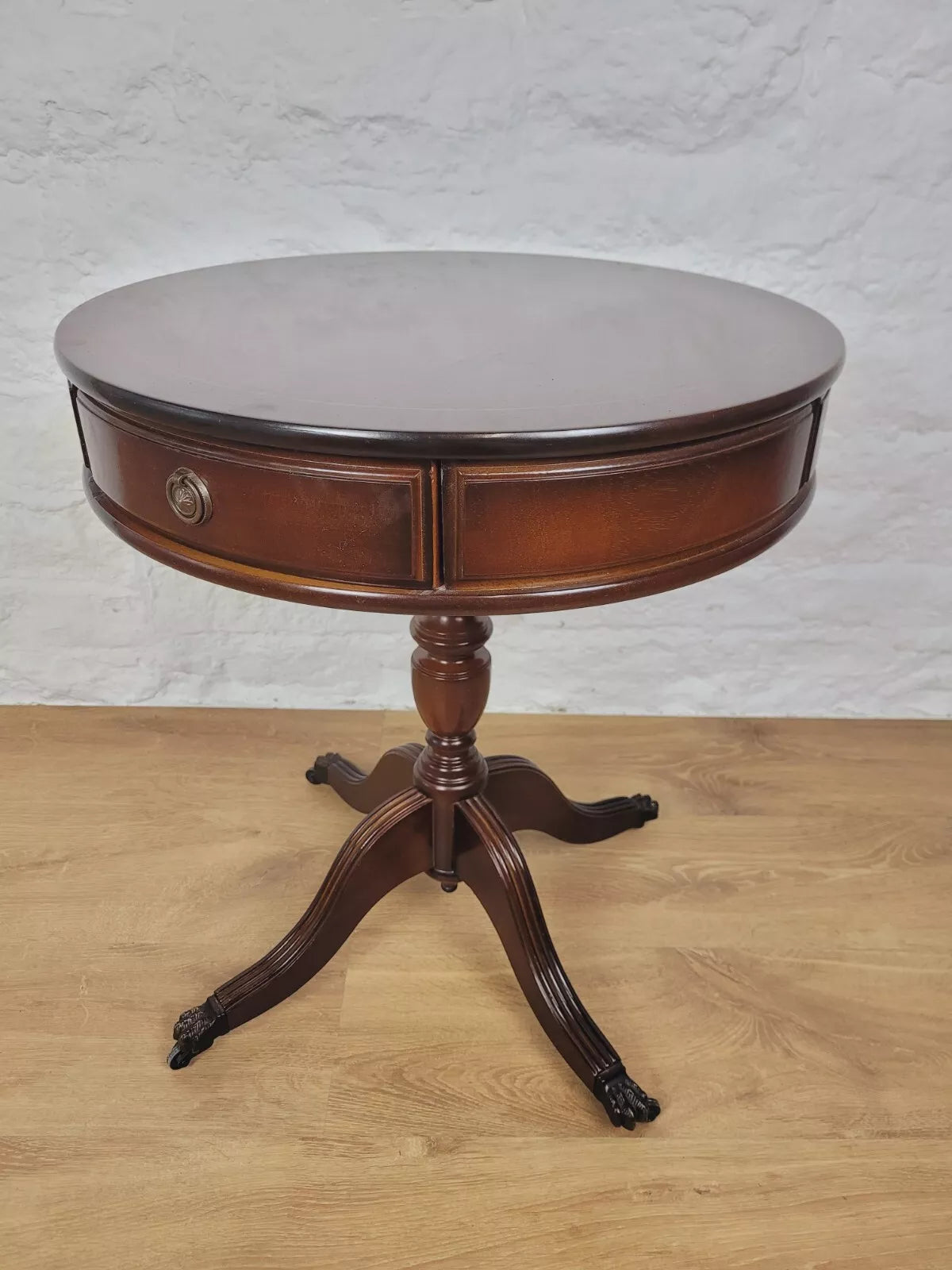 Victorian Drum Side Table Round Inlaid Paw Castors Drawers Postage Available