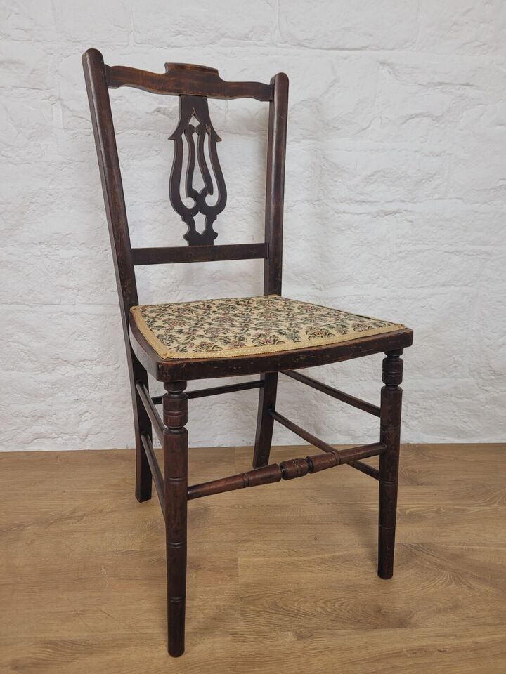 Edwardian Bedroom Side Chair Floral Upholstered Seat Mahogany Postage Available