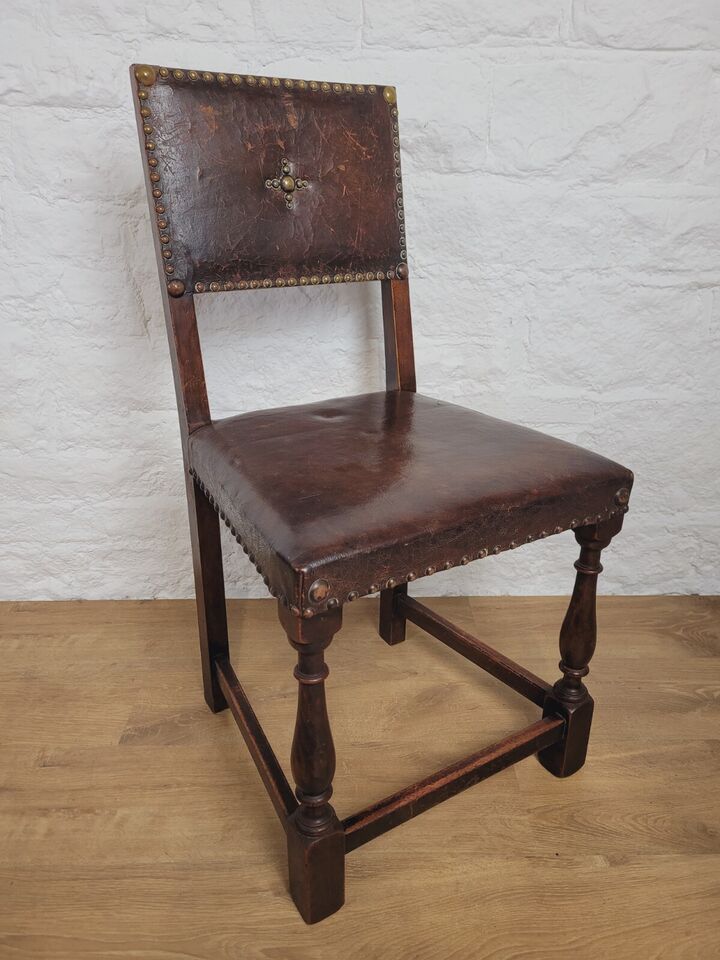 18th Century Hall Chair Mahogany Leather Brass Studded Postage Available