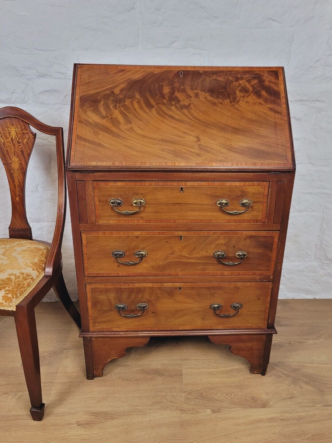 Edwardian Writing Bureau Satinwood Crossbanded Inlaid Leather Delivery Available