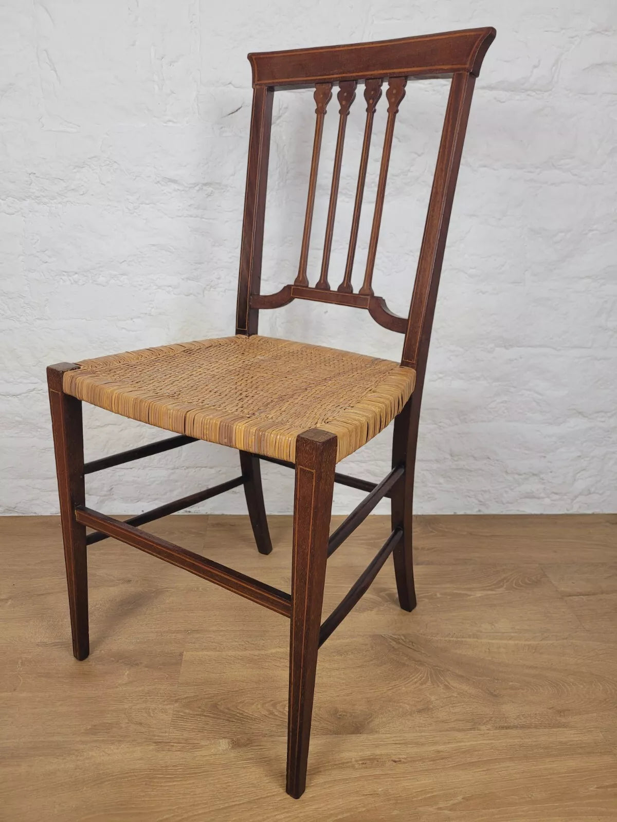 Edwardian Bedroom Chair Cane English Inlaid Slat Back Postage Available