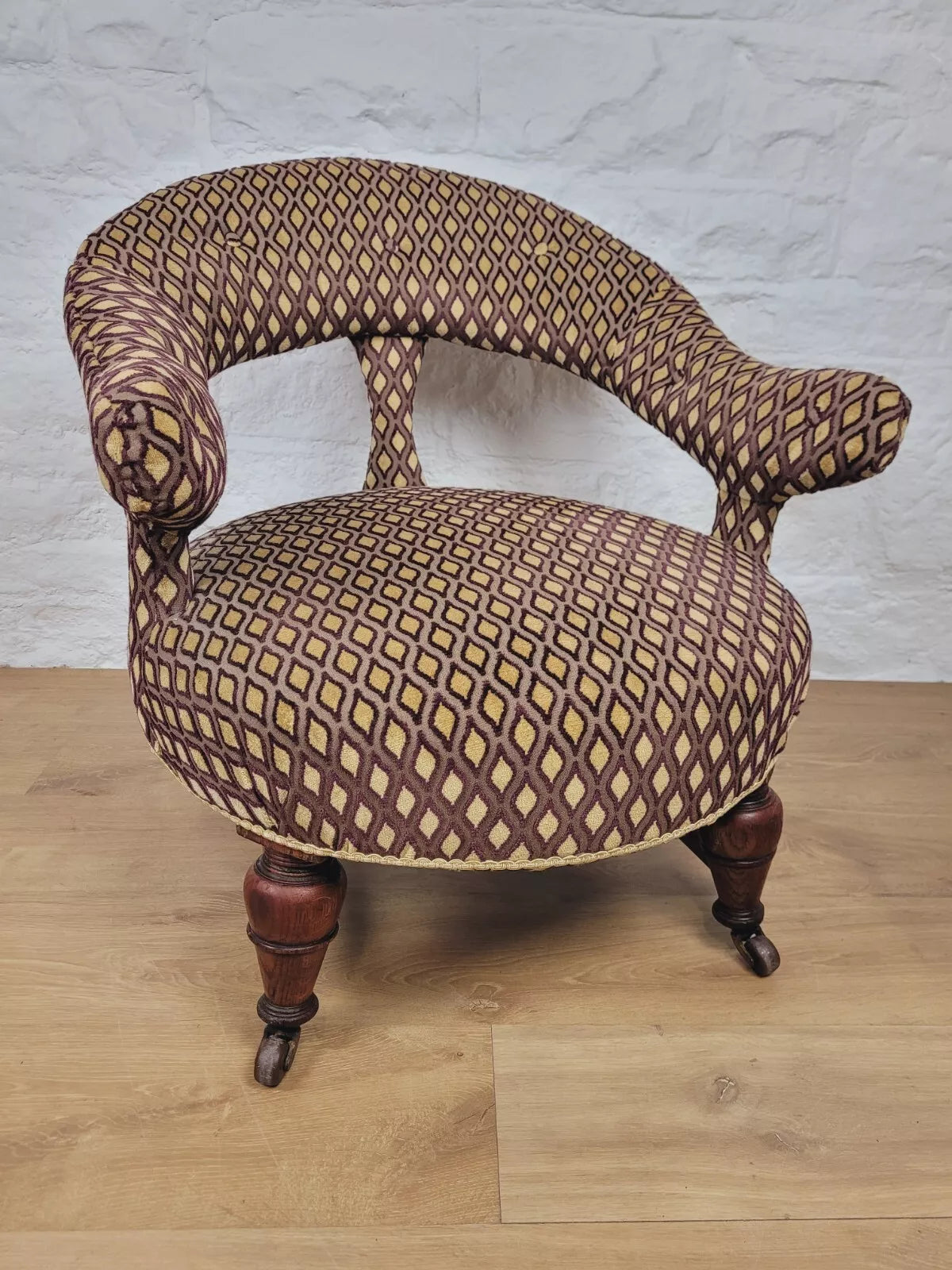 Victorian Tub Armchair Castors Upholstered Button Back Delivery Available